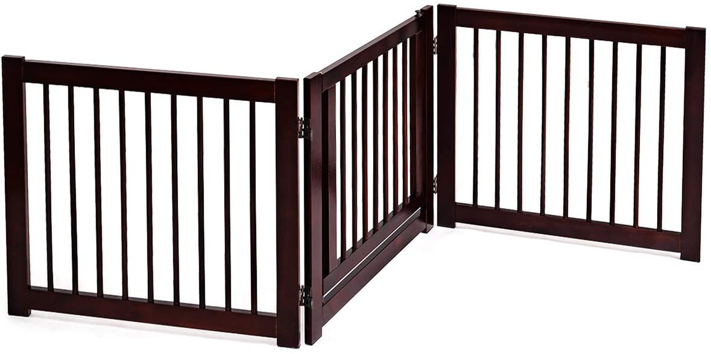 PETSITE Freestanding Pet Gate with Door, 3 Panel 81 in Extra Wide Dog Gates Fence Indoor for House, Stairs, Doorways