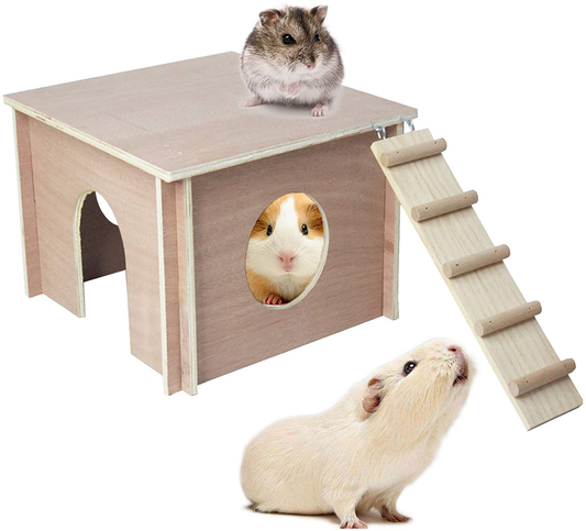 PINVNBY Wooden Guinea Pig Hideout Chinchilla House Hut with Windows Natural Handcrafted Detachable Hamsters Small Animal Hideout Habitat Cage Hut Chew Toy Animals & Pet Supplies > Pet Supplies > Small Animal Supplies > Small Animal Habitats & Cages PINVNBY   