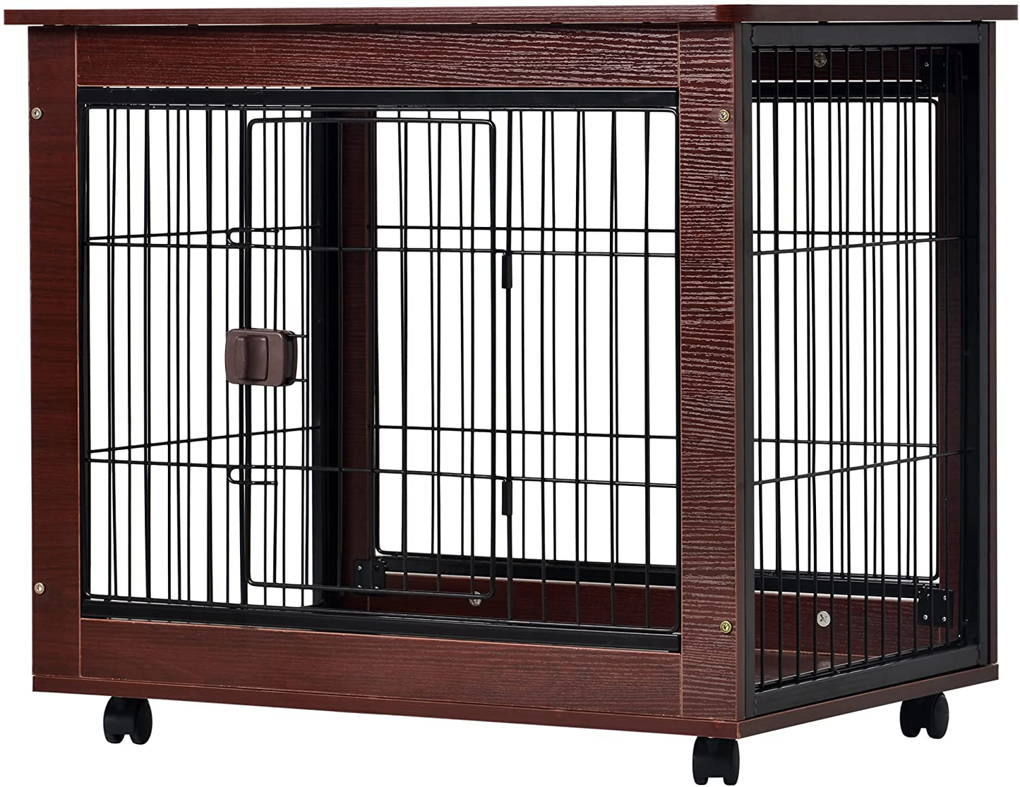 Pet Dog Crate Cage End Table with Wooden Structure and Iron Wire and Lockable Caters,Medium and Large Dog House Indoor Use Animals & Pet Supplies > Pet Supplies > Dog Supplies > Dog Houses WHNB 31inch Length  