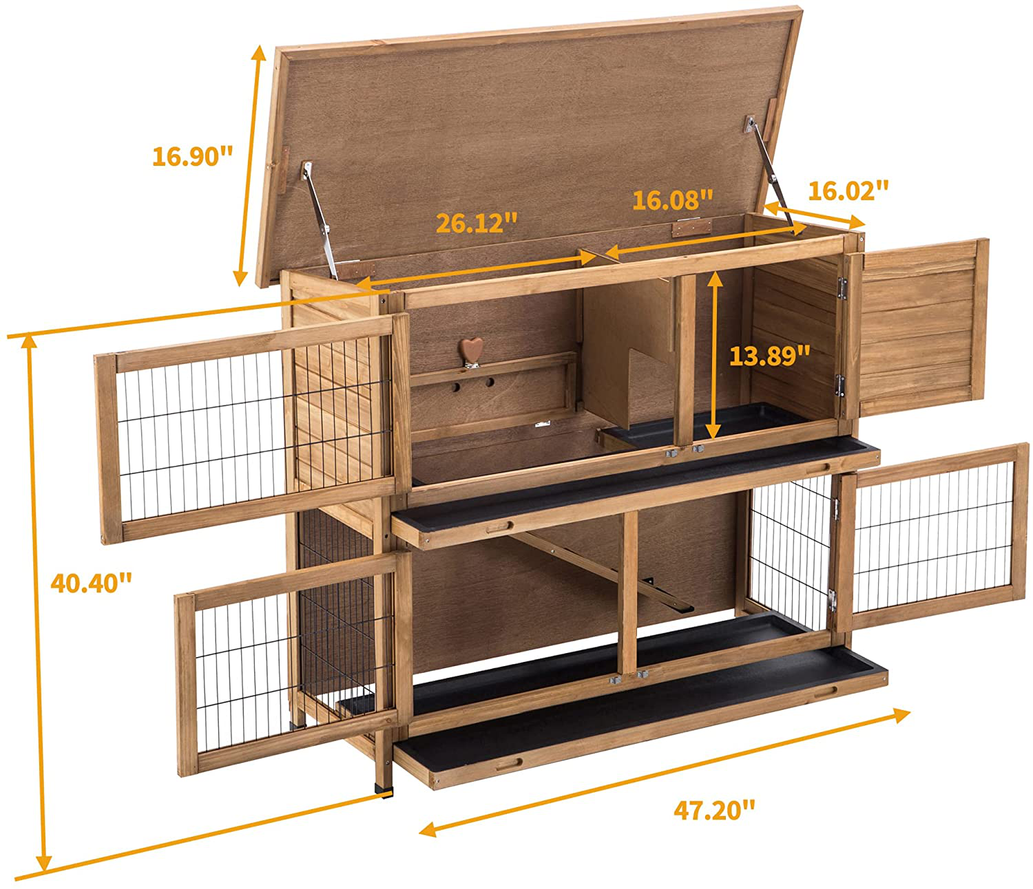 Lovupet Rabbit Hutch Cage with Pull Out Tray, 2 Story Indoor Outdoor Wooden Bunny Cage, Rabbit House with Run Ramp for Guinea, Habitat, Small Animals Pets, 1029 Animals & Pet Supplies > Pet Supplies > Small Animal Supplies > Small Animal Habitats & Cages Lovupet   