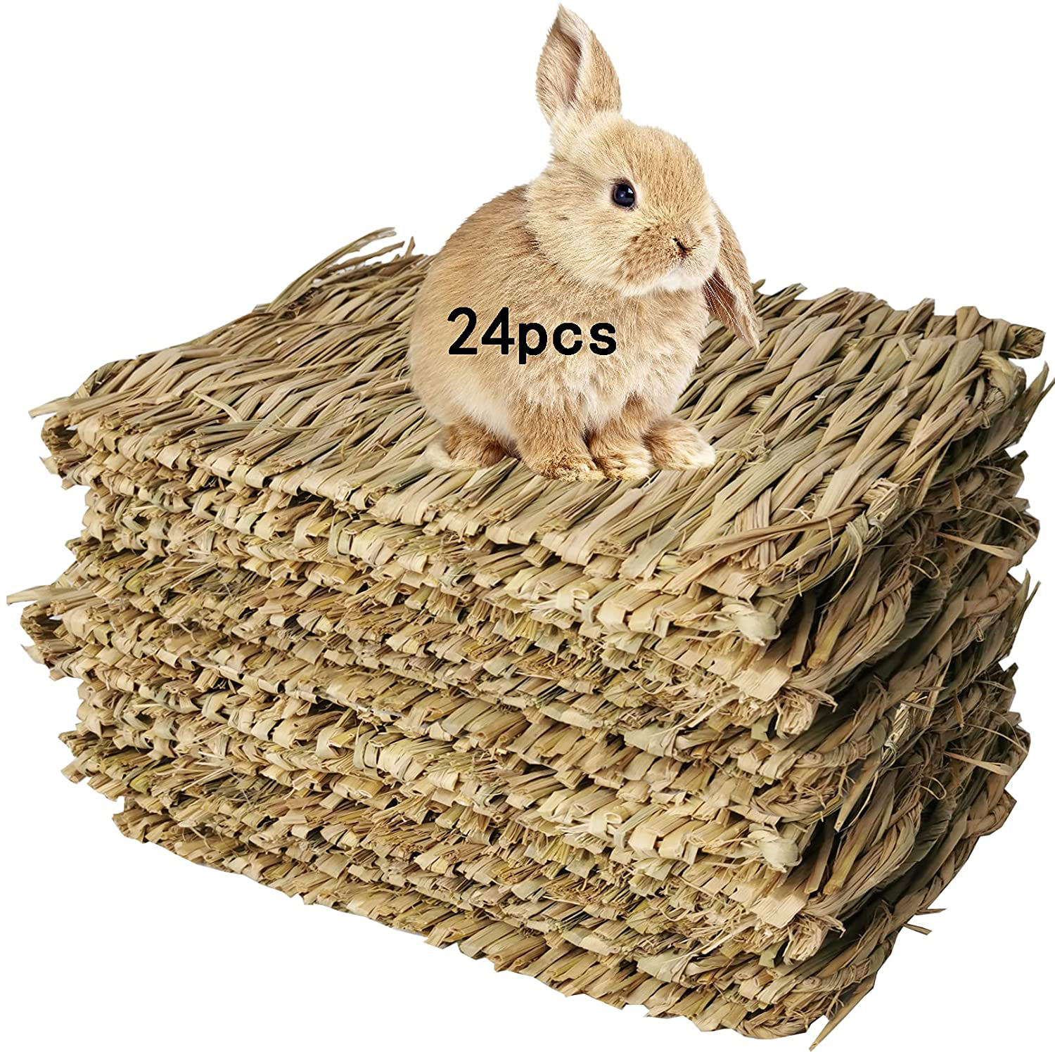 Hamiledyi Bunny Grass Mat Woven Bed Mat Natural Straw Hay Mats Rabbit Handmade Bedding Sleeping Grinding Nesting and Chewing Toy for Guinea Pig Hamster Chinchilla Squirrel Hedgehog Animals & Pet Supplies > Pet Supplies > Small Animal Supplies > Small Animal Bedding Hamiledyi 24 PCS  