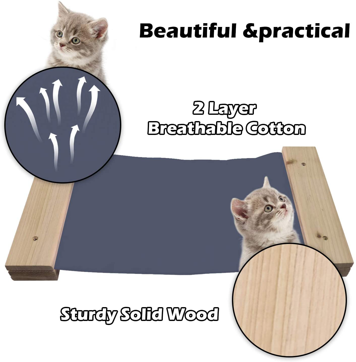 Vikiullf Wall Mount Cat Floating Steps - Set of 7 Cat Scratching Posts Shelves with Cat Hammock for Climbing Sleeping Playing Lounging Perching Cat Furniture, Wood with Sisal Rope (Natural) Animals & Pet Supplies > Pet Supplies > Cat Supplies > Cat Furniture Vikiullf   