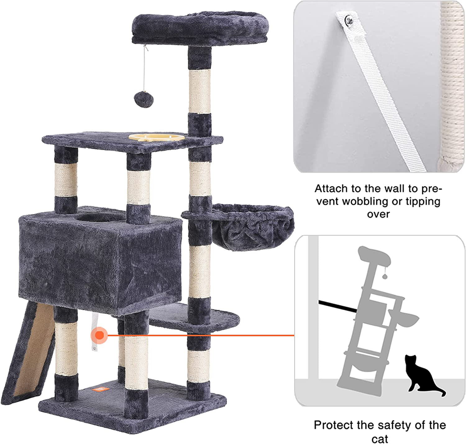 Heybly Cat Tree Cat Tower for Indoor Cats Multi-Level Cat Furniture Condo with Feeding Bowl and Scratching Board Animals & Pet Supplies > Pet Supplies > Cat Supplies > Cat Furniture Heybly   