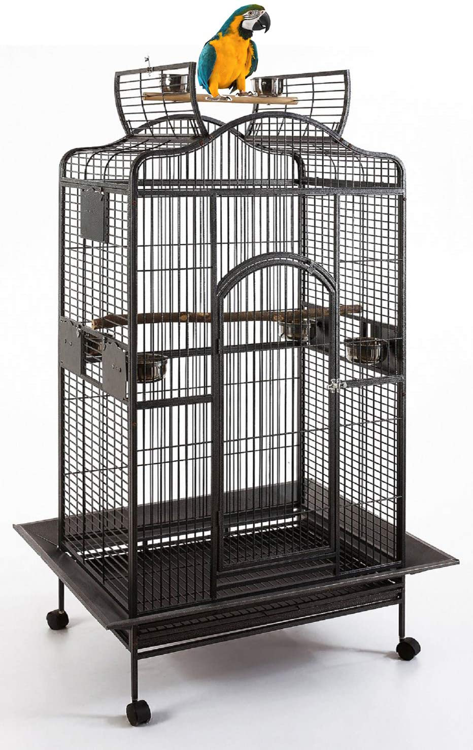 Extra Large Wrought Iron Open/Close Play Top Bird Parrot Cage, Include Metal Seed Guard Solid Metal Feeder Nest Doors Overall Dimensions: 35.25" Wx29.5 Lx62 H(With Seed Skirt) Animals & Pet Supplies > Pet Supplies > Bird Supplies > Bird Cages & Stands Mcage Black Vein 28Wx22Lx59H 