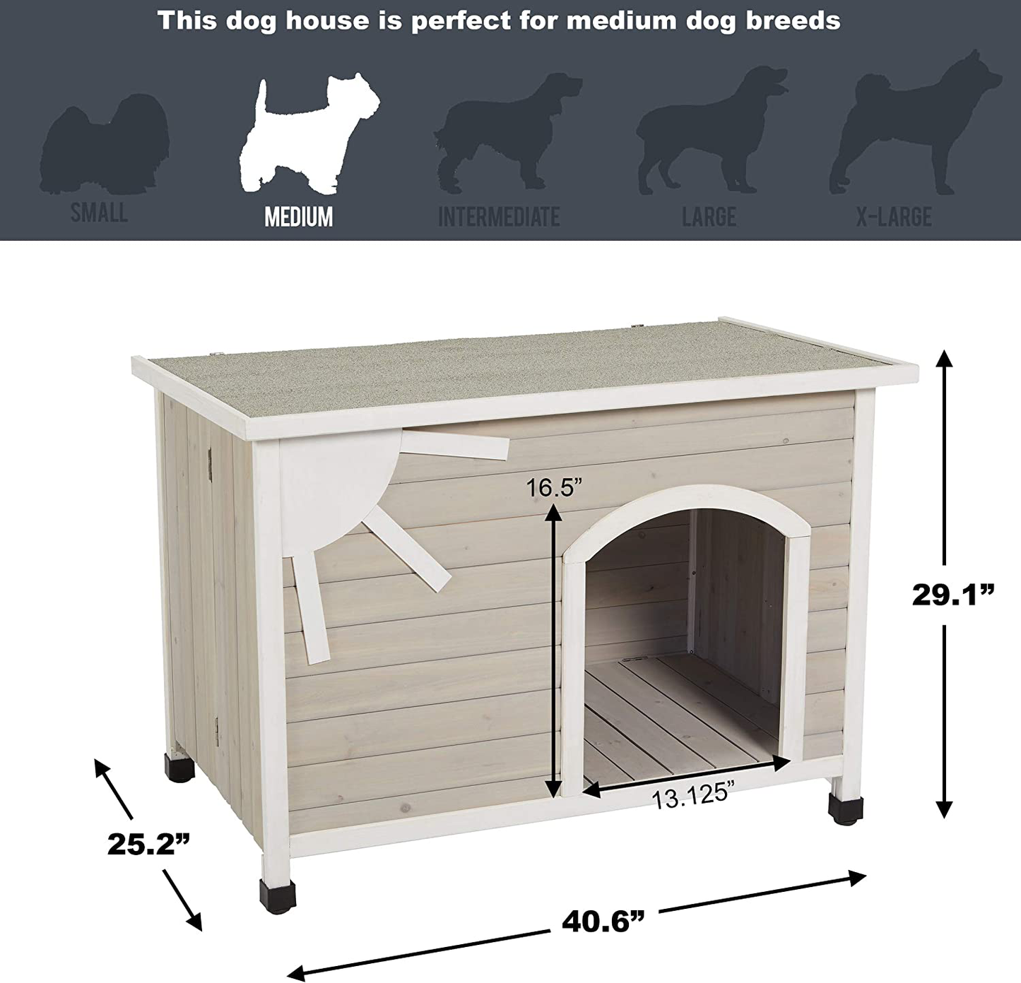 Midwest Homes for Pets Eillo Folding Outdoor Wood Dog House, No Tools Required for Assembly | Dog House Ideal for Medium Dog Breeds, Beige (12EWDH-M)