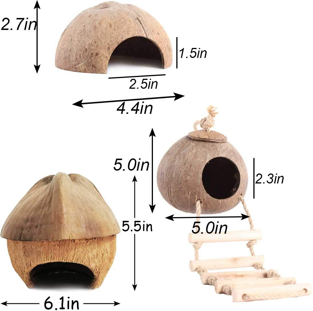 PINVNBY Natural Coconut Hut Hamster Hiding House Pet Cave Small Animal Cage Habitat Decor Hanging Guinea Pig Toys with Ladder for Gerbils Mice Rats Playing Breeding 3PCS Animals & Pet Supplies > Pet Supplies > Small Animal Supplies > Small Animal Habitats & Cages PINVNBY   