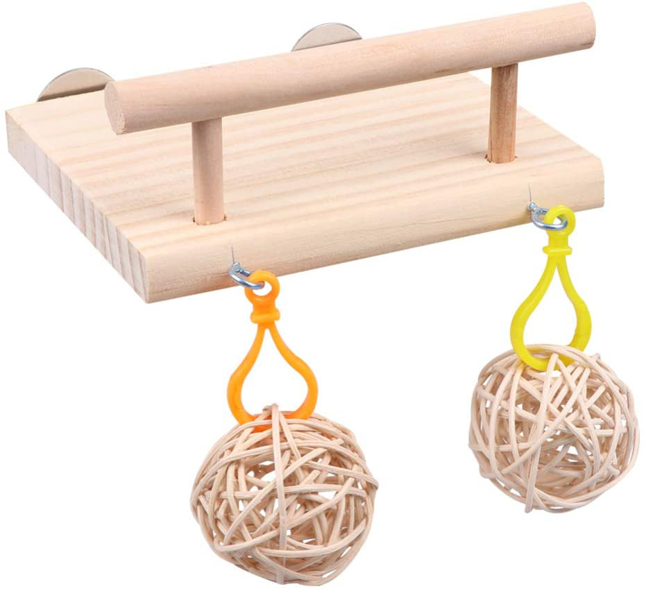 POPETPOP Bird Perches Cage Toy - Hamster Wooden Platform Parrot Play Gym Stands with Swing,Rattan Ball,Ferris Wheel Ladder Pet Training Playground for Birds Cockatiels Conures Hamster Rat Animals & Pet Supplies > Pet Supplies > Bird Supplies > Bird Gyms & Playstands POPETPOP M,Size 1  