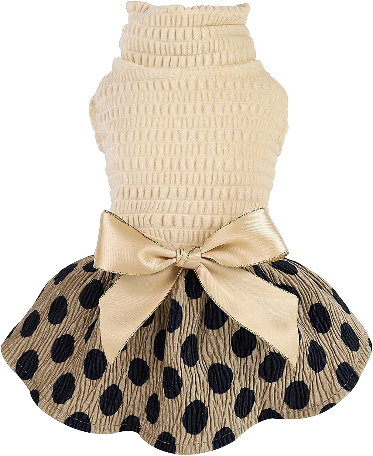 Fitwarm Vintage Polka Dot Dog Dress Lightweight Velvet Girl Puppy Clothes Turtleneck One-Piece with Bowknot Pet Clothes for Birthday Party Doggy Gown Doggie Outfits Cat Apparel Animals & Pet Supplies > Pet Supplies > Dog Supplies > Dog Apparel Fitwarm   