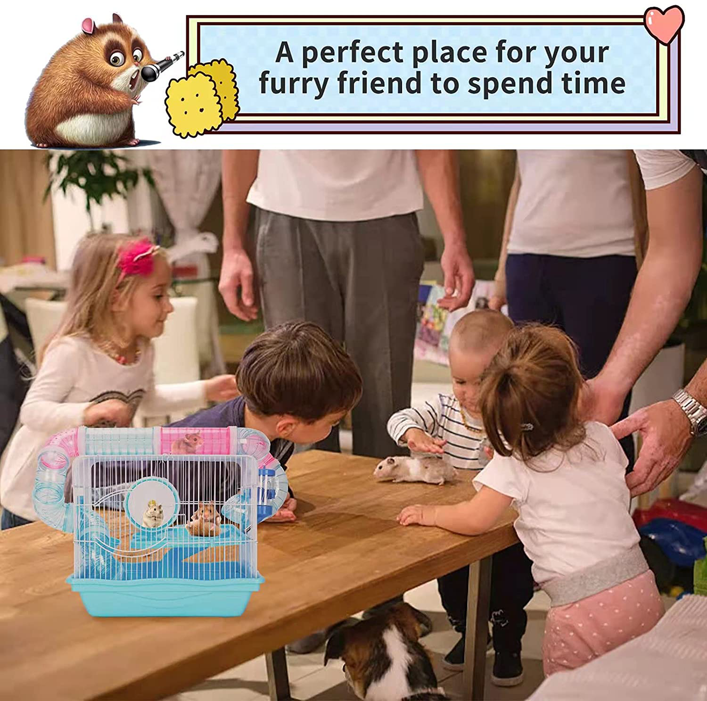 Hamster Cages and Habitats, a Wire Rat Cage with a Large Space for Dwarf Hamsters, Guinea Pig , Gerbils, Mouse or Other Small Animal Cage. Animals & Pet Supplies > Pet Supplies > Small Animal Supplies > Small Animal Habitats & Cages FSBTWOO   