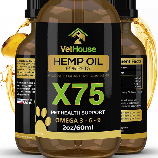 Vethouse - New X75 Formula - 2OZ Hemp Oil for Dogs and Cats - Hemp Oil Drops with Omega Fatty Acids - Hip and Joint Support and Skin Health - Made in USA Animals & Pet Supplies > Pet Supplies > Dog Supplies > Dog Treadmills VetHouse   
