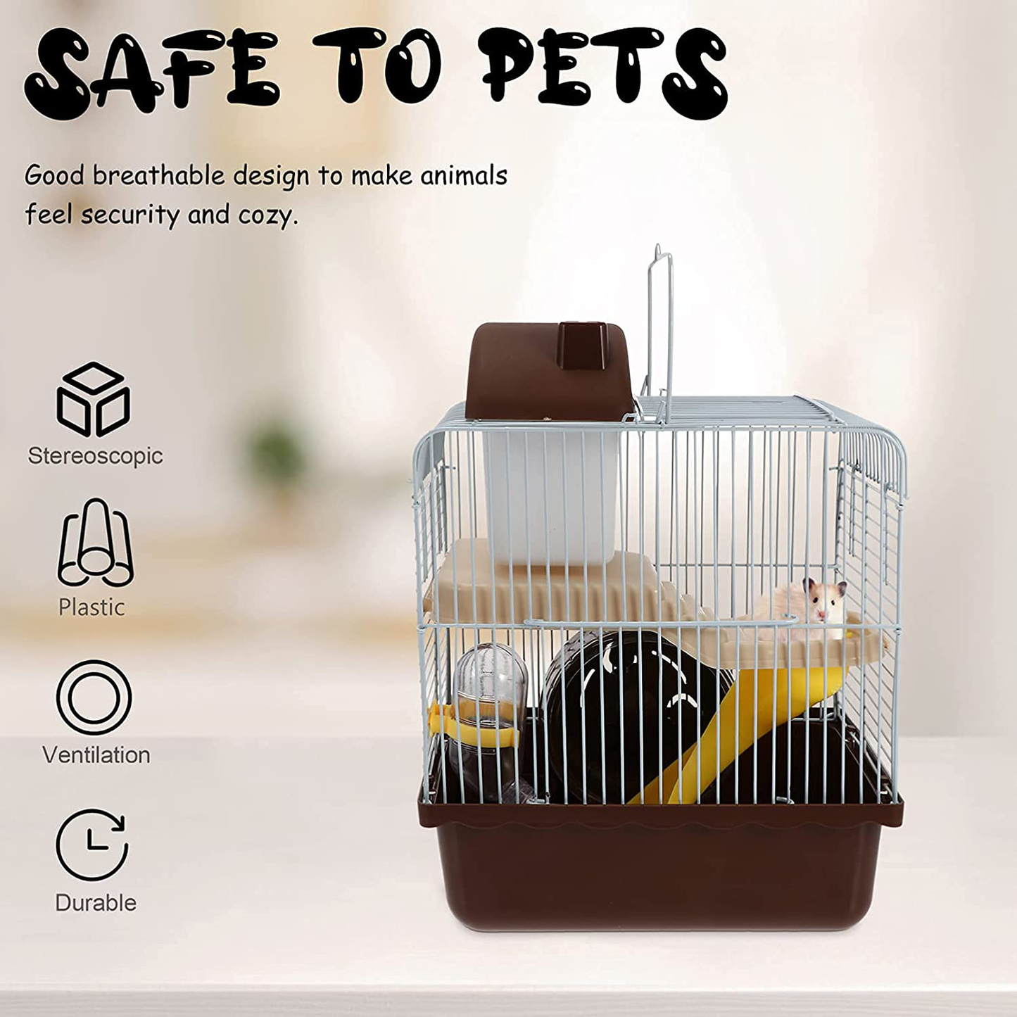 STOBOK Hamster Cage Portable Double Layer Wire Habitat Small Animal Critter House Cage Pet Playpen Activity Exercise Centre for Rodent Gerbil Mouse Mice Rat Accessories Coffee Animals & Pet Supplies > Pet Supplies > Small Animal Supplies > Small Animal Habitat Accessories STOBOK   