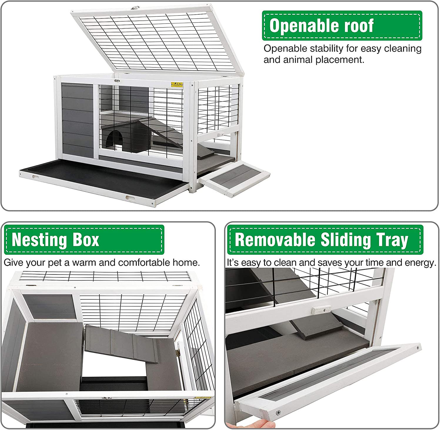 COZIWOW Indoor Outdoor Rabbit Hutch,Small Animal Houses & Habitats, Large Bunny Cage with Removable Tray, Single Level Guinea Pig Hamster Hutch Animals & Pet Supplies > Pet Supplies > Small Animal Supplies > Small Animal Habitats & Cages COZIWOW   