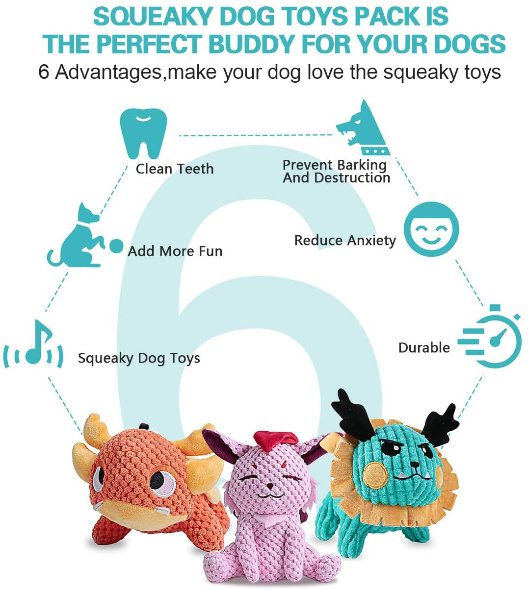 UNIWILAND Latest Squeaky Plush Dog Toys Pack for Puppy, 3 Pack Durable Stuffed Animal Plush Chew Toys with Squeakers, Cute Soft Dog Toys for Teeth Cleaning, for Small Medium Large Dogs Animals & Pet Supplies > Pet Supplies > Dog Supplies > Dog Toys UNIWILAND   