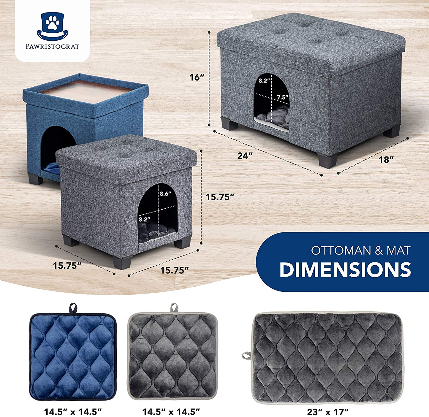 Pawristocrat Unique Multifunctional Pet House Ottoman with Tray Table - Folding Footrest Seat - Large Cat Cube Condo - Pet Bed for Cats and Dogs with Fully Washable Mat Animals & Pet Supplies > Pet Supplies > Cat Supplies > Cat Furniture Pawristocrat   