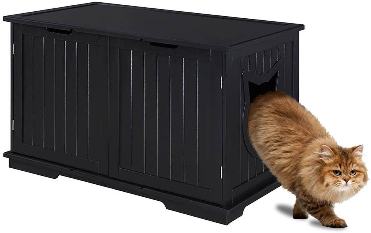 Sweet Barks X-Large Designer Cat Washroom Storage Bench Cat Litter Box Enclosure Furniture Box House with Table, Big Enough for Automatic Litter Box or Two Litter Boxes. Animals & Pet Supplies > Pet Supplies > Cat Supplies > Cat Furniture Sweet Barks Black  