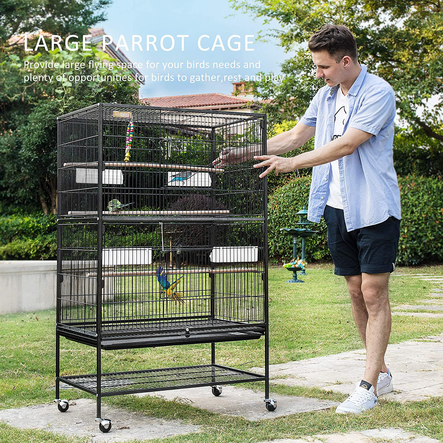 VIVOHOME 53 Inch Wrought Iron Large Bird Cage with Rolling Stand for Parrots Conures Lovebird Cockatiel Parakeets Animals & Pet Supplies > Pet Supplies > Bird Supplies > Bird Cage Accessories VIVOHOME   