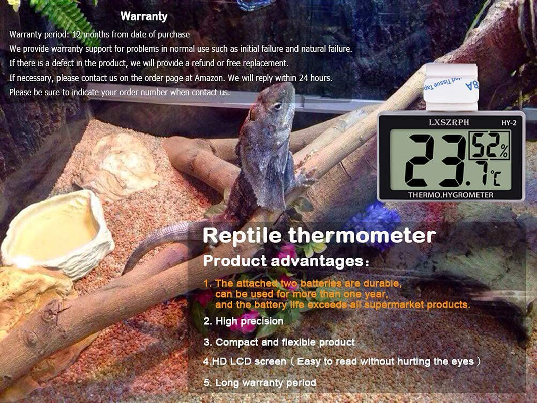 LXSZRPH Reptile Thermometer Hygrometer HD LCD Reptile Tank Digital Thermometer with Hook Temperature Humidity Meter Gauge for Reptile Tanks, Terrariums, Vivarium Animals & Pet Supplies > Pet Supplies > Reptile & Amphibian Supplies > Reptile & Amphibian Substrates LXSZRPH   