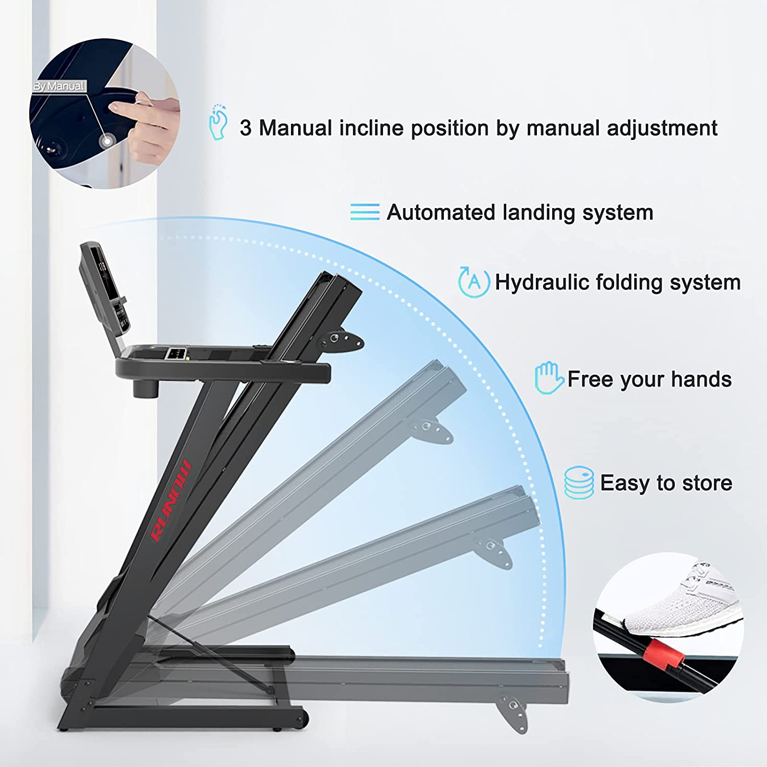 RUNOW Folding Treadmill with Incline for Home Apartment Electric