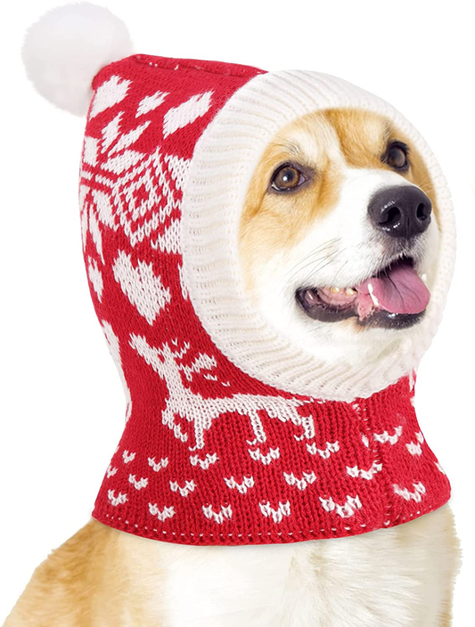 Pawaboo Christmas Pet Hat, Funny Knitted Pets Cap with Pompon, Cute Crocheted Snood Winter Warm Pet Hat, Neck Ear Warmer Hood Warm Scarf Xmas Decoration Santa Hat for Medium Dogs Animals & Pet Supplies > Pet Supplies > Cat Supplies > Cat Apparel Pawaboo   