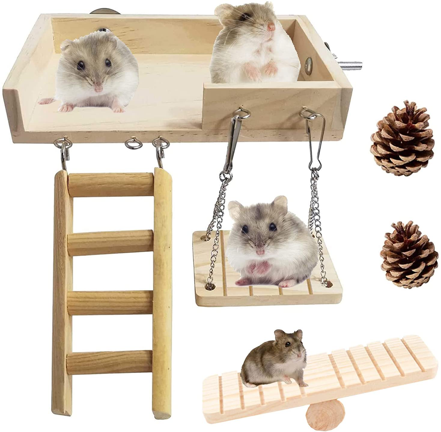 Hamiledyi Hamster Wooden Ladder Swing Platform, Guinea Pig Wood Ladder Set, Small Animal Toy Cage Accessories Seesaw for Gerbil Hedgehog Syrian Hamster Rat Chinchilla Animals & Pet Supplies > Pet Supplies > Small Animal Supplies > Small Animal Habitat Accessories Hamiledyi   