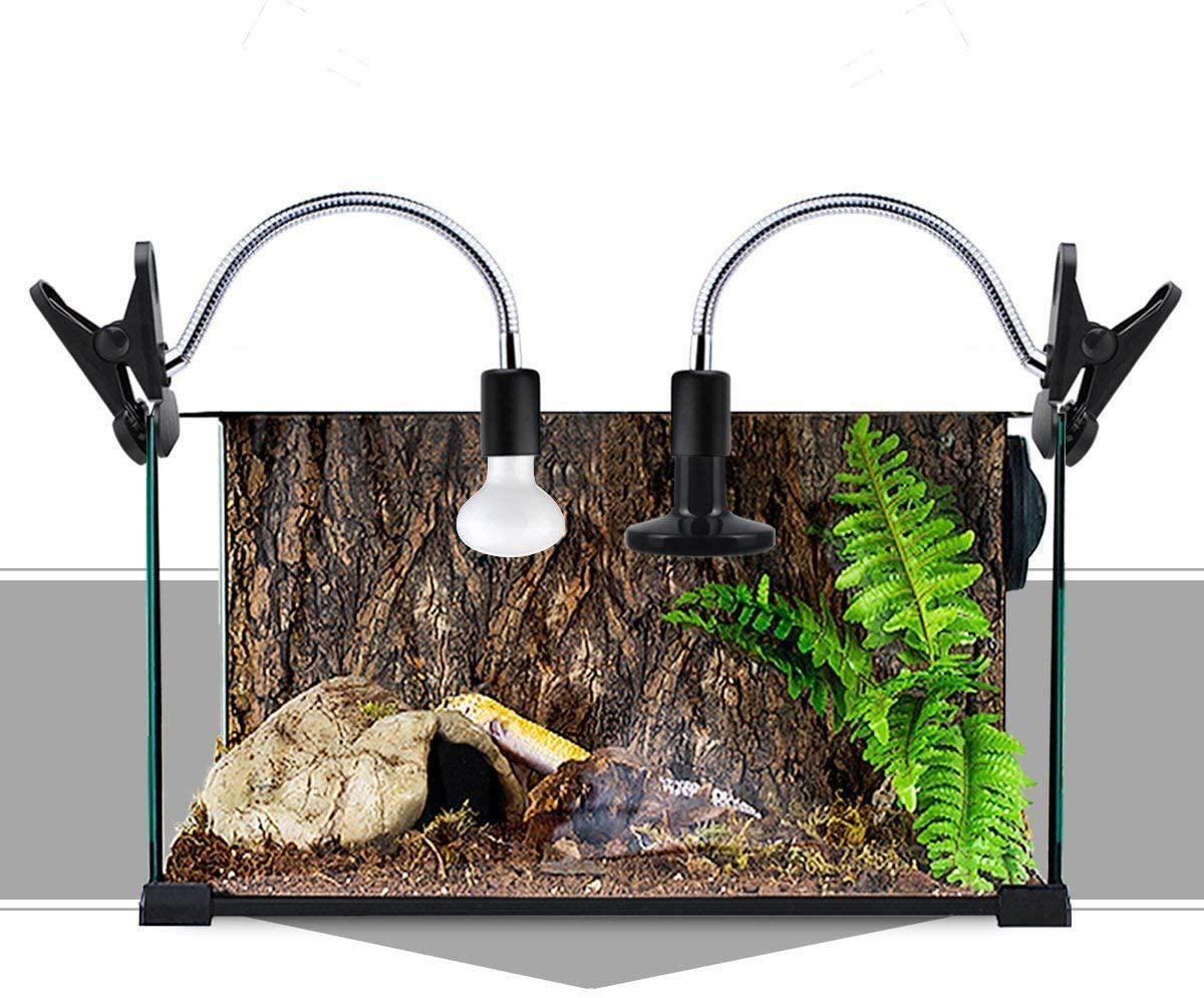 OMAYKEY 2 Pack Reptile Lamp Fixture Holder Clamp with 3-Pcs 50W UVA + UVB Full Spectrum Sun Lamp Sunbathe Heat Bulb, Upgraded Lengthened & Adjustable Stand, for Pet Habitat Heat Light Bulbs