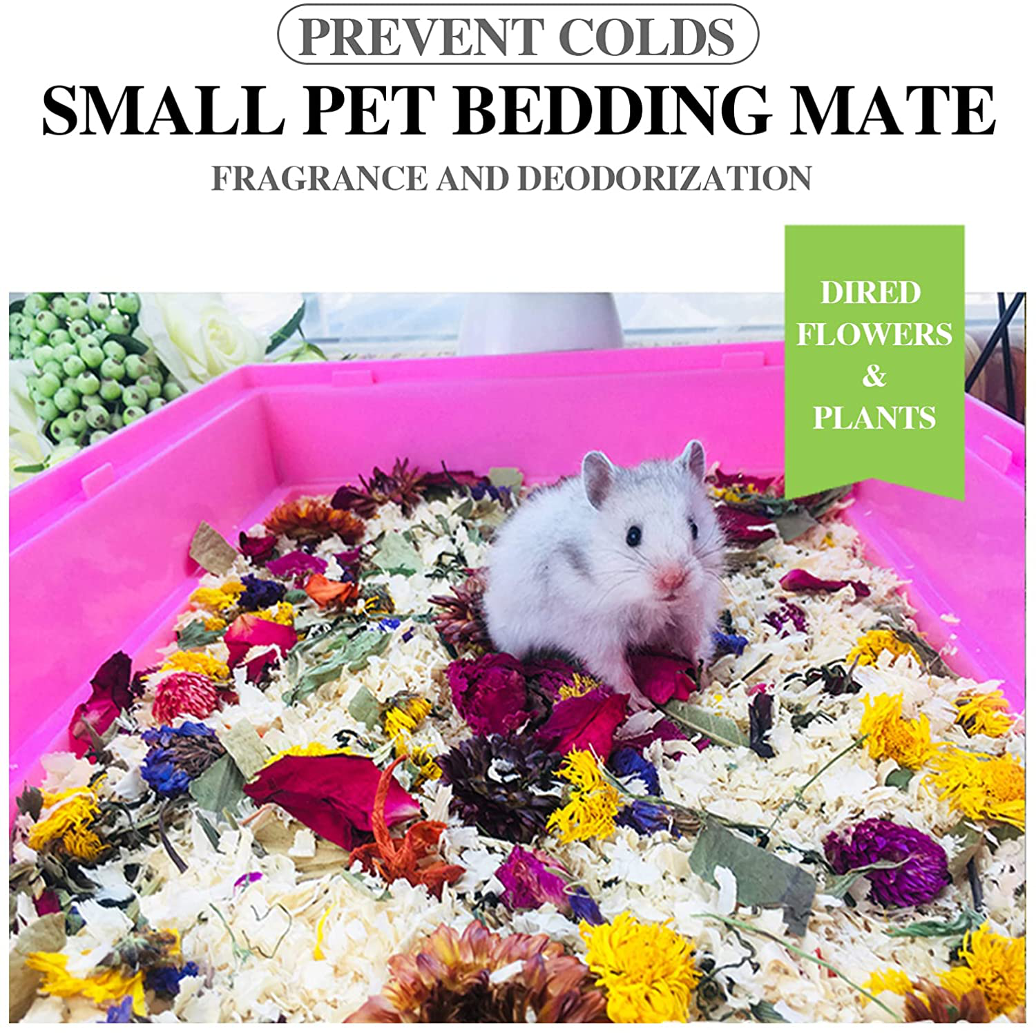 LIU NING Small Pet Bedding Mate,Small Animal Bedding Mixed Dired Flower and Grass Bedding,Small Animal Bedding and Litter for Rabbit,Guinea Pig,Ideal Rat,Hamster,0.7 Ounce (Pack of 8)