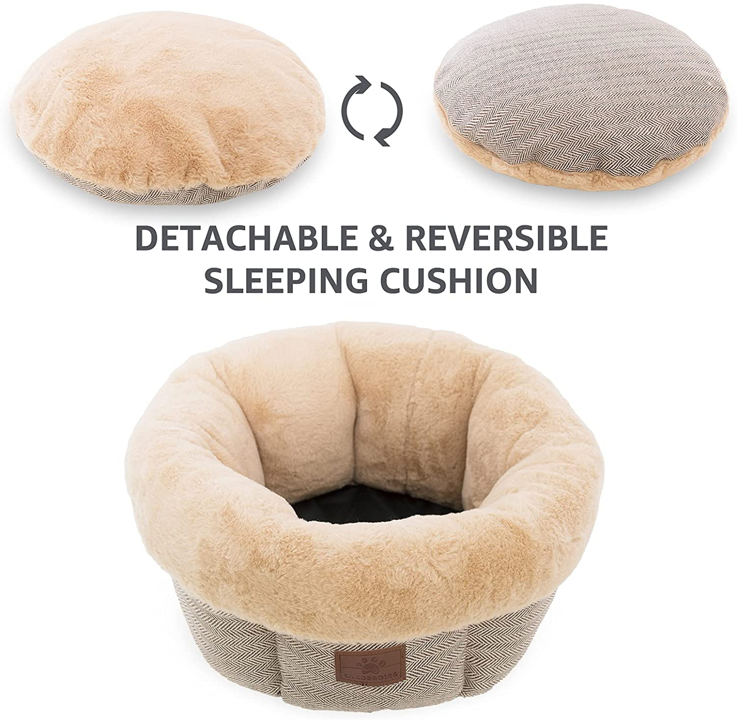 Cat Beds for Indoor Cats,Small Dog Bed,Cuddler Dog Beds,Calming Dog Bed Donut,Soft Anxiety Cozy Pet Beds,Puppy Bed for Small/Medium Dogs Washable round in Beige Color,Windracing PET Animals & Pet Supplies > Pet Supplies > Cat Supplies > Cat Furniture WINDRACING   