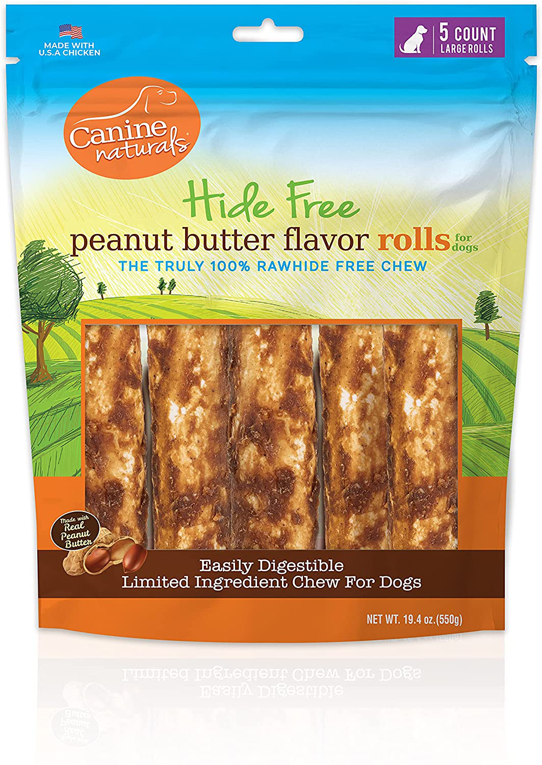 Canine Naturals Natural Peanut Butter Chew Rolls - 100% Rawhide Free and Collagen Free Dog Treats - Made with Real Peanut Butter - All-Natural and Easily Digestible (Variety of Sizes) Animals & Pet Supplies > Pet Supplies > Small Animal Supplies > Small Animal Treats Canine Naturals 7" Large Roll - 5 Pack  