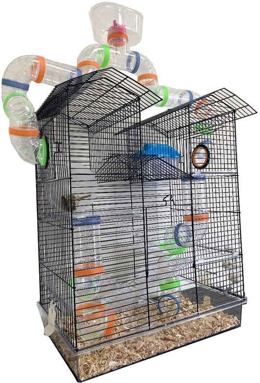 Large 5-Level Funland with Acrylic Clear Tunnels Tubes Base Top Play Zone for Habitat Hamster Rodent Gerbil Mouse Mice Small Animal Critter Cage Animals & Pet Supplies > Pet Supplies > Small Animal Supplies > Small Animal Habitats & Cages Mcage Black 24"L x 14"W x 34"H 