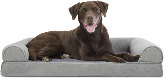 Furhaven Pet Bed for Dogs and Cats - Faux Fur and Velvet Sofa-Style Egg Crate Orthopedic Dog Bed, Removable Machine Washable Cover - Smoke Gray, Large Animals & Pet Supplies > Pet Supplies > Cat Supplies > Cat Beds Furhaven   
