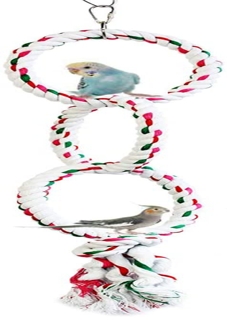 Leerking Bird Hanging Perches Swings Toy Parrot Circle Ring Cotton Rope Bird Cage Chewing Toys Bungee