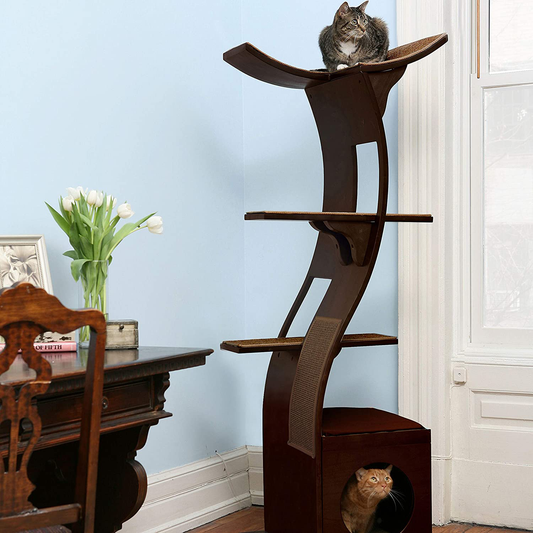 THE REFINED FELINE Lotus Cat Tower Furniture, Multi-Level Cat Tree with Scratching Pad, Perches, House to Climb, Play, Relax for Kitty Animals & Pet Supplies > Pet Supplies > Cat Supplies > Cat Furniture THE REFINED FELINE Espresso  