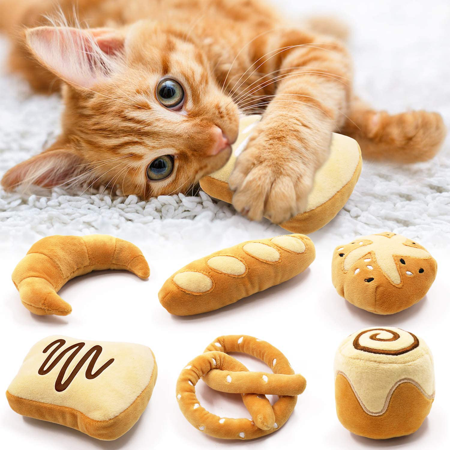 Bread Catnip Toys Kitten Interactive Toys for Cat Lover Gifts Kitty Chew Bite Kick Toys Supplies Baguette Croissant Pretzel Toast Bun Cinnamon Roll Plush Catmint Pet Presents Set of 6 Animals & Pet Supplies > Pet Supplies > Cat Supplies > Cat Toys CiyvoLyeen   