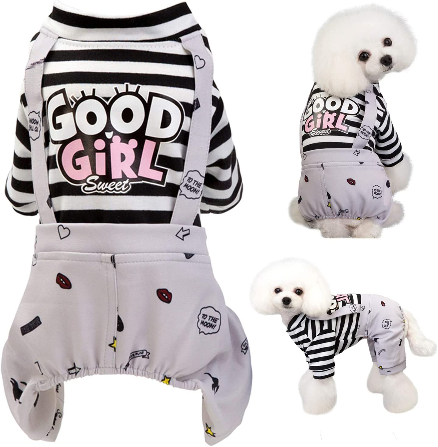 Brocarp Dog Clothes Striped Onesie Puppy Shirt, Cute Dog Pajamas Bodysuit Coat Jumpsuit Overalls Soft Comfort Pjs Apparel Costume, Dog Outfit for Small Medium Large Dogs Cats Kitten Boy Girl Animals & Pet Supplies > Pet Supplies > Cat Supplies > Cat Apparel Brocarp Grey Large 