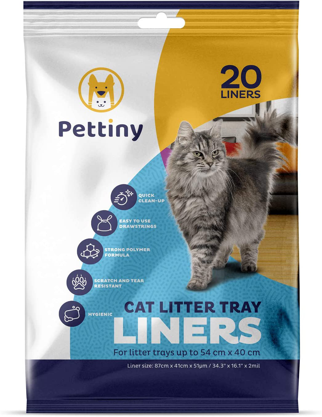 Pettiny 20 Cat Litter Box Liners with Drawstrings Scratch Resistant Cat Litter Bags for Litter Trays Animals & Pet Supplies > Pet Supplies > Cat Supplies > Cat Litter Box Liners Pettiny Original  