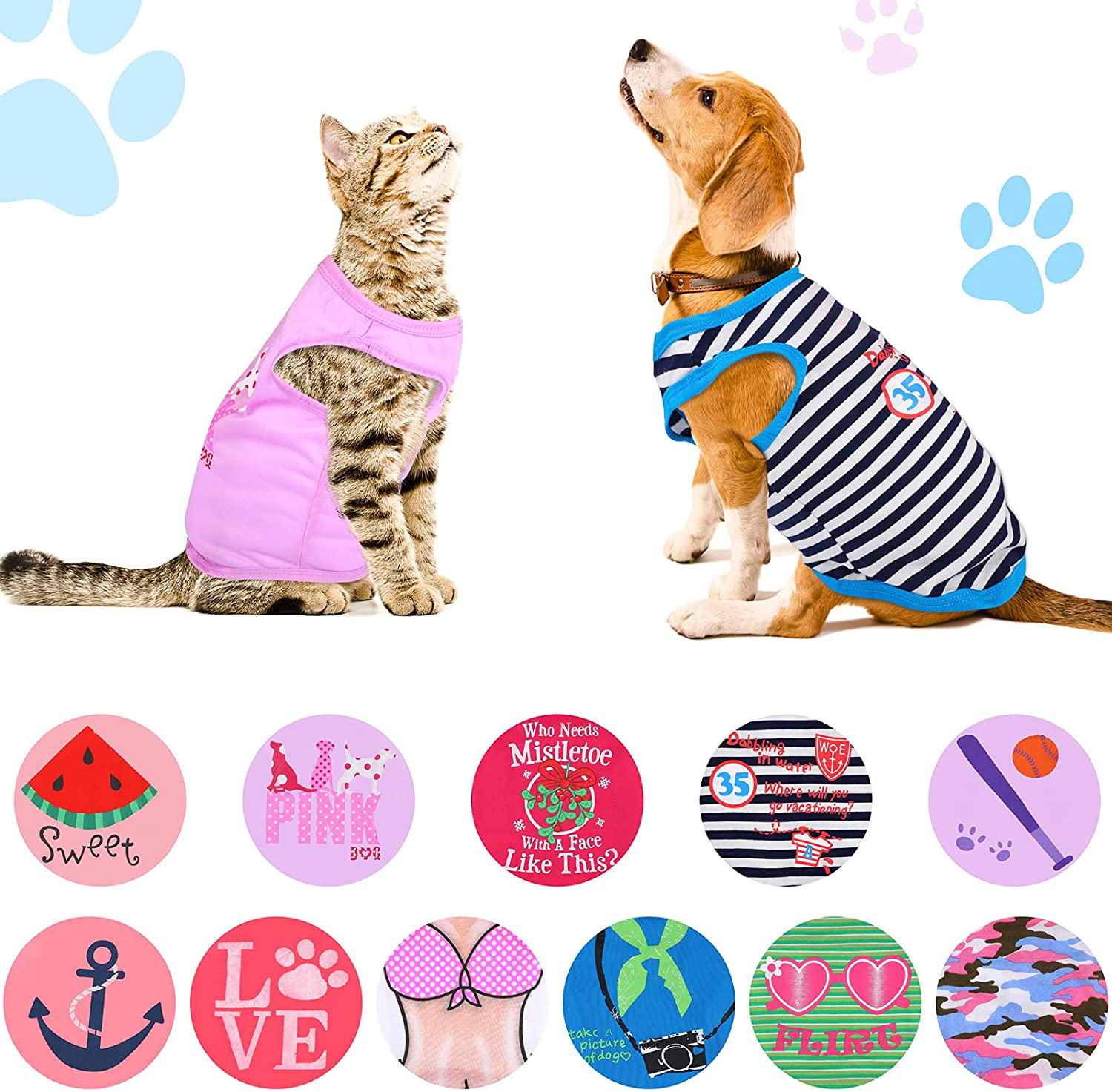 URATOT 12 Pieces Puppy Sleeveless T-Shirt Pet Clothes Dog Pullover Soft Shirt Pet Dog Vest Printed Puppy Shirts for Dog and Cat Wear, Various Styles Animals & Pet Supplies > Pet Supplies > Dog Supplies > Dog Apparel URATOT   