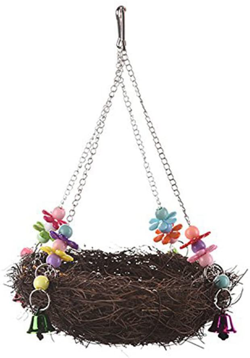 Natural Rattan Nest Bird Swing Toy with Bells for Parrot Cockatoo Macaw Amazon African Grey Budgie Parakeet Cockatiel Conure Lovebird Finch Cage Perch Animals & Pet Supplies > Pet Supplies > Bird Supplies > Bird Gyms & Playstands Keersi   