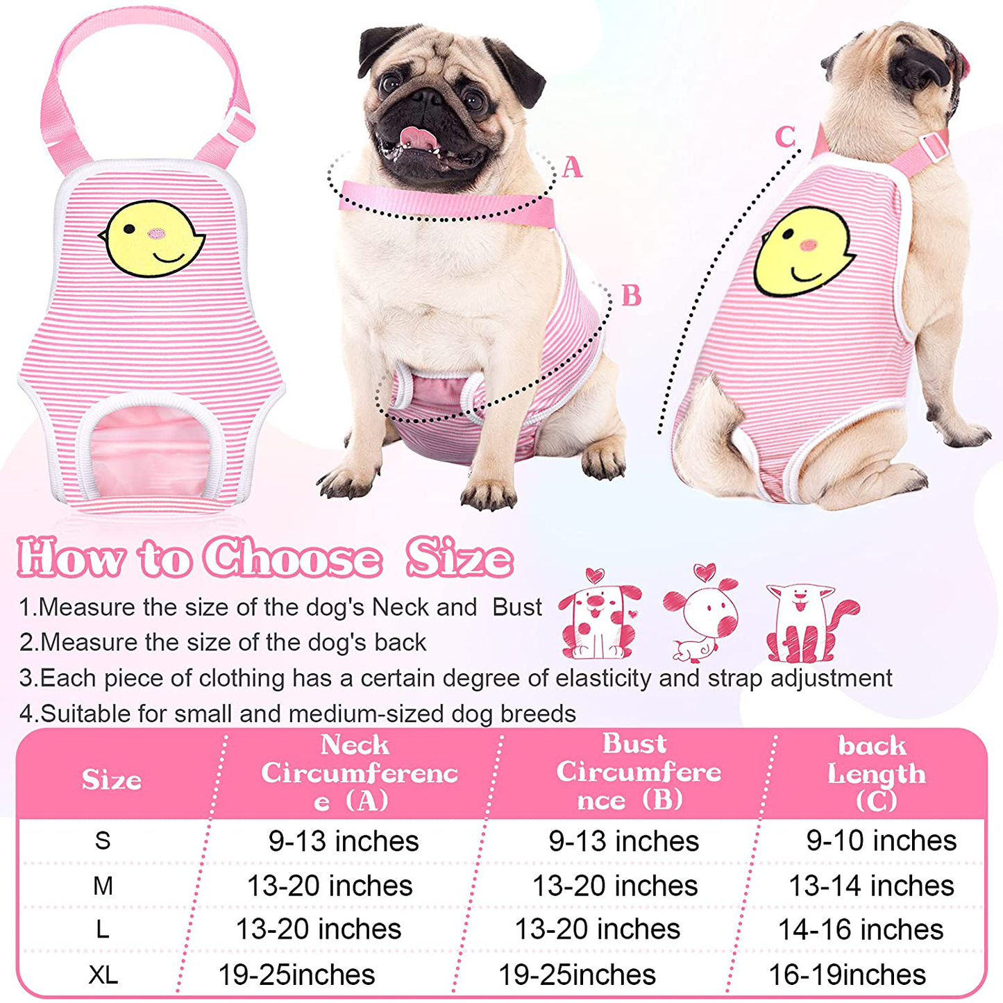 Nuanchu 3 Pieces Dog Diaper Striped Sanitary Pantie with Adjustable Suspender Washable Reusable Puppy Sanitary Panties Cute Pet Underwear Diaper Jumpsuits for Female Dogs