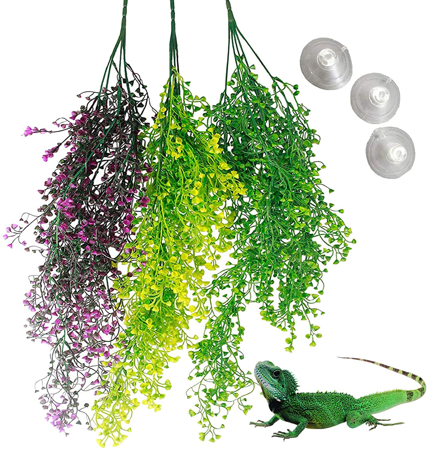 Kathson Reptile Plants Hanging Climbing Terrarium Plant Fake Plants for Reptiles Bearded Dragons Lizards Geckos Snake Hermit Crab Tank Habitat Decorations (3 PCS) Animals & Pet Supplies > Pet Supplies > Reptile & Amphibian Supplies > Reptile & Amphibian Habitat Accessories kathson   