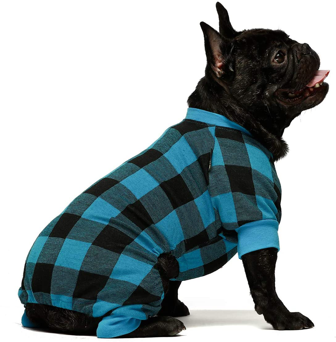 Fitwarm 100% Cotton Buffalo Plaid Dog Clothes Puppy Pajamas Pet Apparel Cat Onesies Jammies Doggie Jumpsuits Animals & Pet Supplies > Pet Supplies > Dog Supplies > Dog Apparel Fitwarm Blue Small 