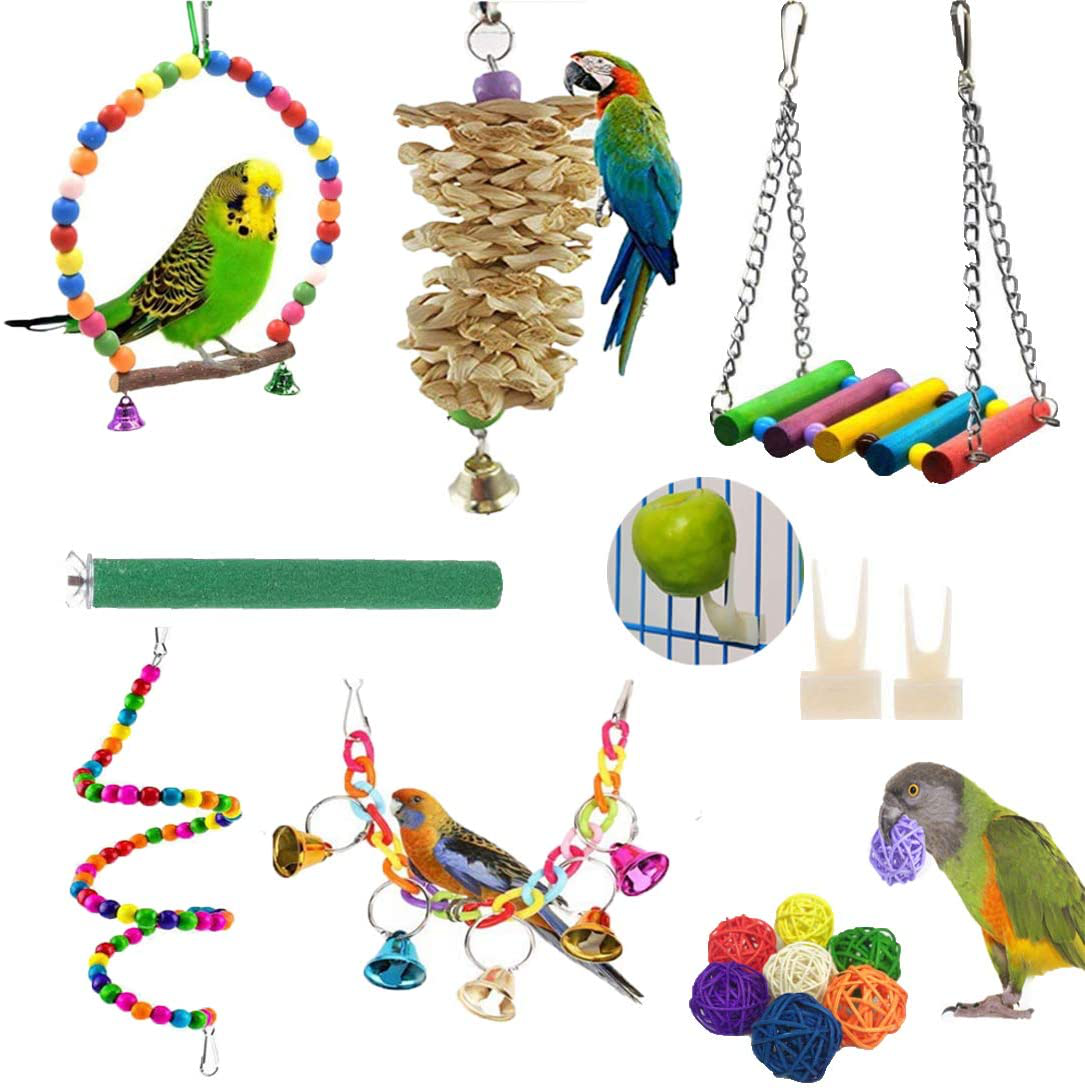 SLO 15 Packs Small Bird Parrot Swing Chewing Toys - Hanging Bell Birds Cage Toys Suitable for Small Parakeets, Cockatiel, Conures,Finches,Budgie,Macaws, Parrots, Love Birds Animals & Pet Supplies > Pet Supplies > Bird Supplies > Bird Cage Accessories SLO   