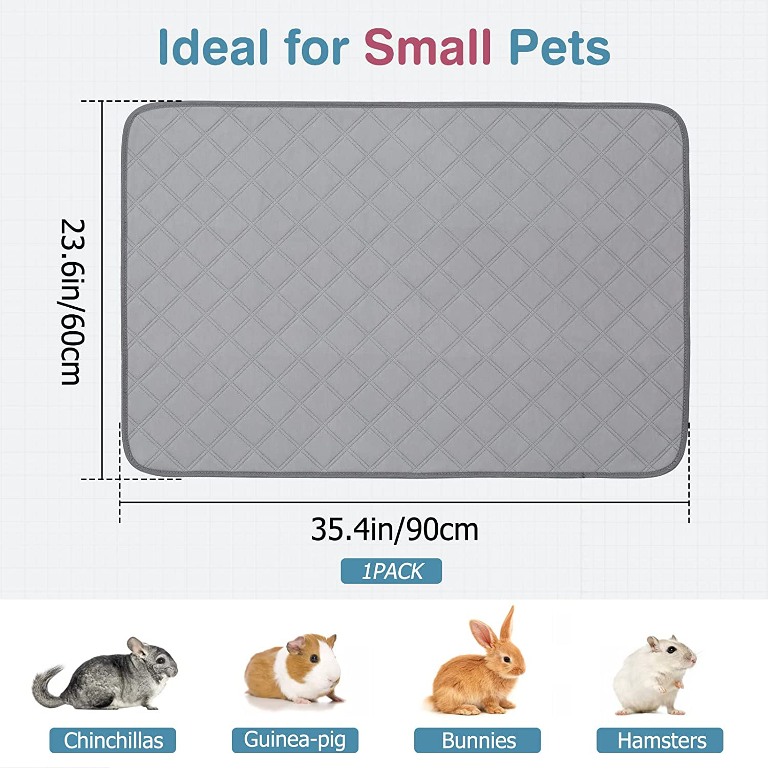 Pawaboo Guinea Pig Fleece Cage Liners, 1 Pack 23.6"X35.4" Non-Slip Leak-Proof Bottom Bedding Pads, Super Absorbent Pee Pad for Small Animals, Rabbit, Chinchillas, Washable Training Pee Mats, Gray Animals & Pet Supplies > Pet Supplies > Small Animal Supplies > Small Animal Bedding Pawaboo   