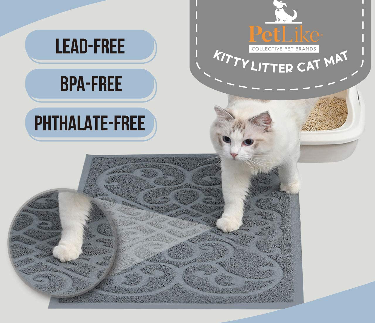 Petlike Cat Litter Mat Kitty Litter Trapping Mat, Durable Cat Litter Box Mat Waterproof, Phthalate Free, 3 Size Mats with Non-Slip Bottom, Soft on Kitty Paws, Easy to Clean Animals & Pet Supplies > Pet Supplies > Cat Supplies > Cat Litter Box Mats PetLike   