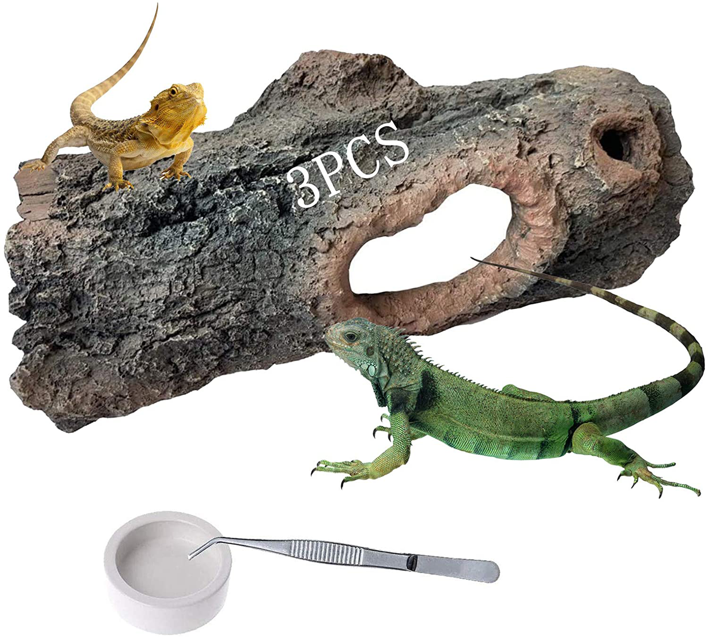 PINVNBY Large Reptile Hideout Cave Lizard Resin Hollow Tree Trunk Habitat Decoration Bark Bend Tank Decor Decaying Driftwood Hut Ornament Terrarium Accessories for Chameleon,Gecko and Hermit Crabs