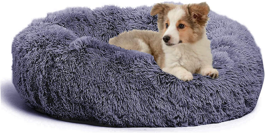 Jincheng Calming Dog Bed Cat Bed Donut, Faux Fur Pet Bed Self-Warming Donut Cuddler, Comfortable round Plush Dog Beds for Large Medium Small Dogs and Cats (24"/32"/40"/47") Animals & Pet Supplies > Pet Supplies > Dog Supplies > Dog Beds jincheng Grey Small(24"x24") 
