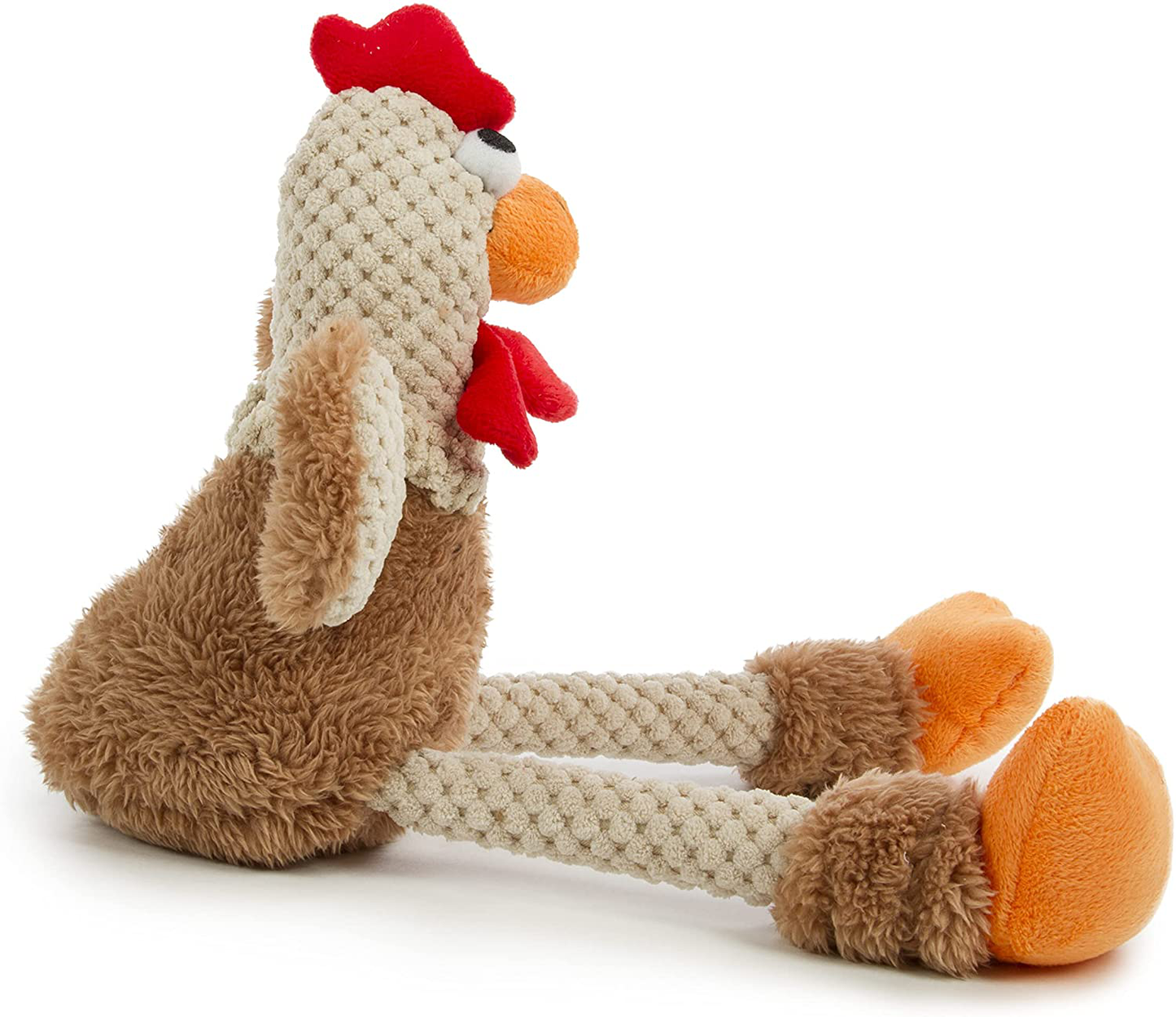 Godog Checkers Skinny Rooster with Chew Guard Technology Tough Plush Dog Toy, Brown, Small (70881)