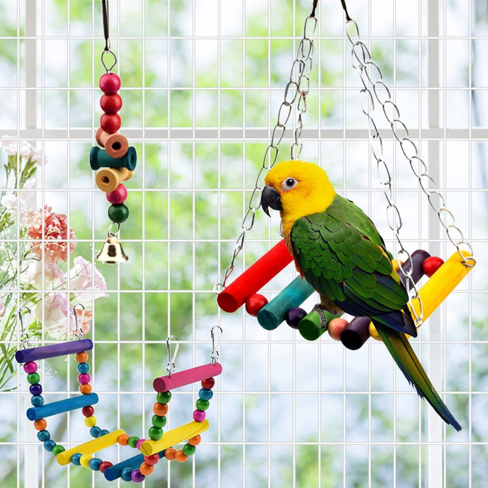 Bird Parrot Swing Chewing Toys,9 Pack Bird Cage Toys- Hanging Swing Ropes Hammock Swing Toy Parrot Ladders Swing Hanging Bell Bird Stand Perch Bird Mirror for Small Bird Animals & Pet Supplies > Pet Supplies > Bird Supplies > Bird Ladders & Perches Meiyiu   