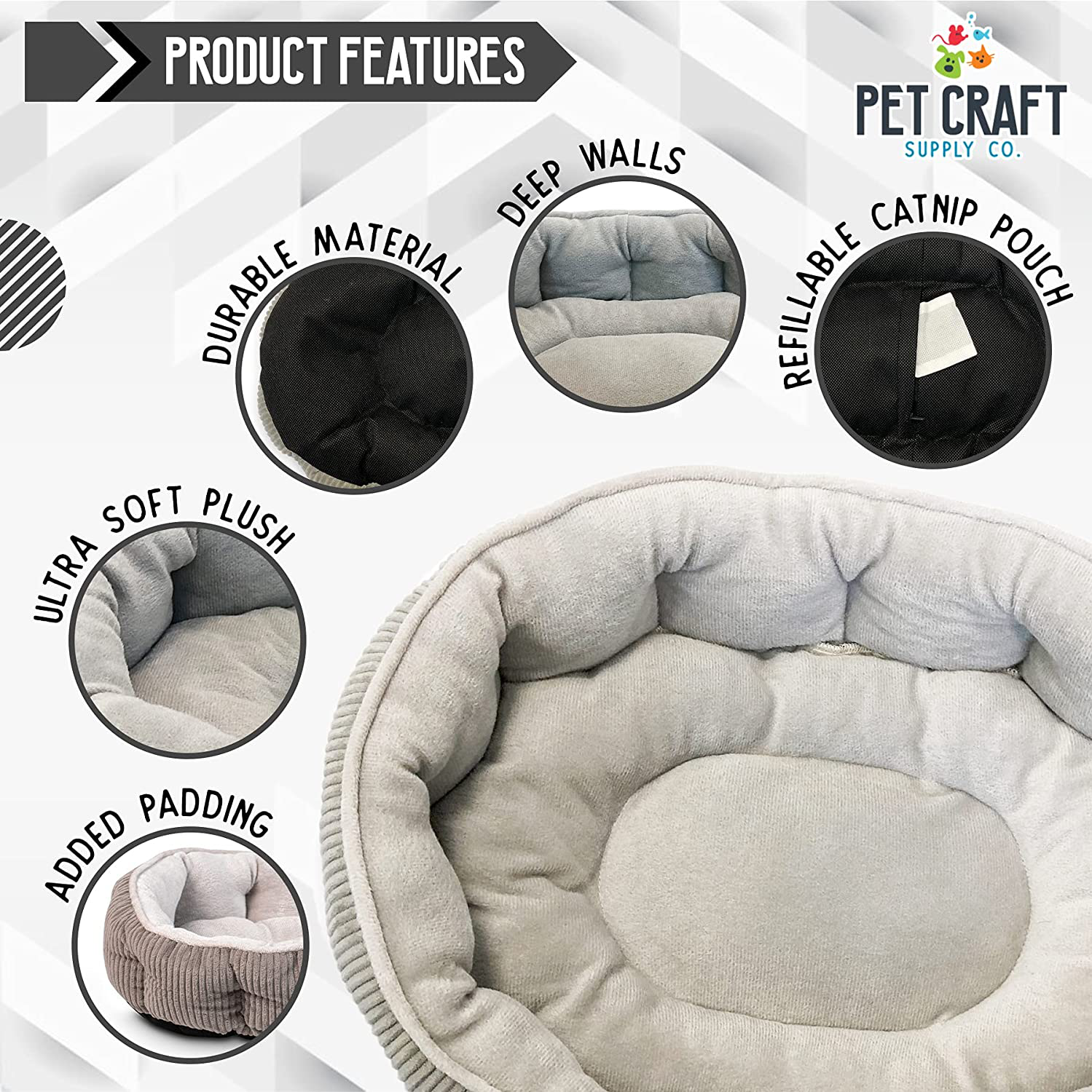 Pet Craft Supply Cat Bed for Indoor Cats - Kitten Bed - Machine Washable - Ultra Soft - Self Warming - Refillable Catnip Pouch Animals & Pet Supplies > Pet Supplies > Dog Supplies > Dog Beds R2PH0   