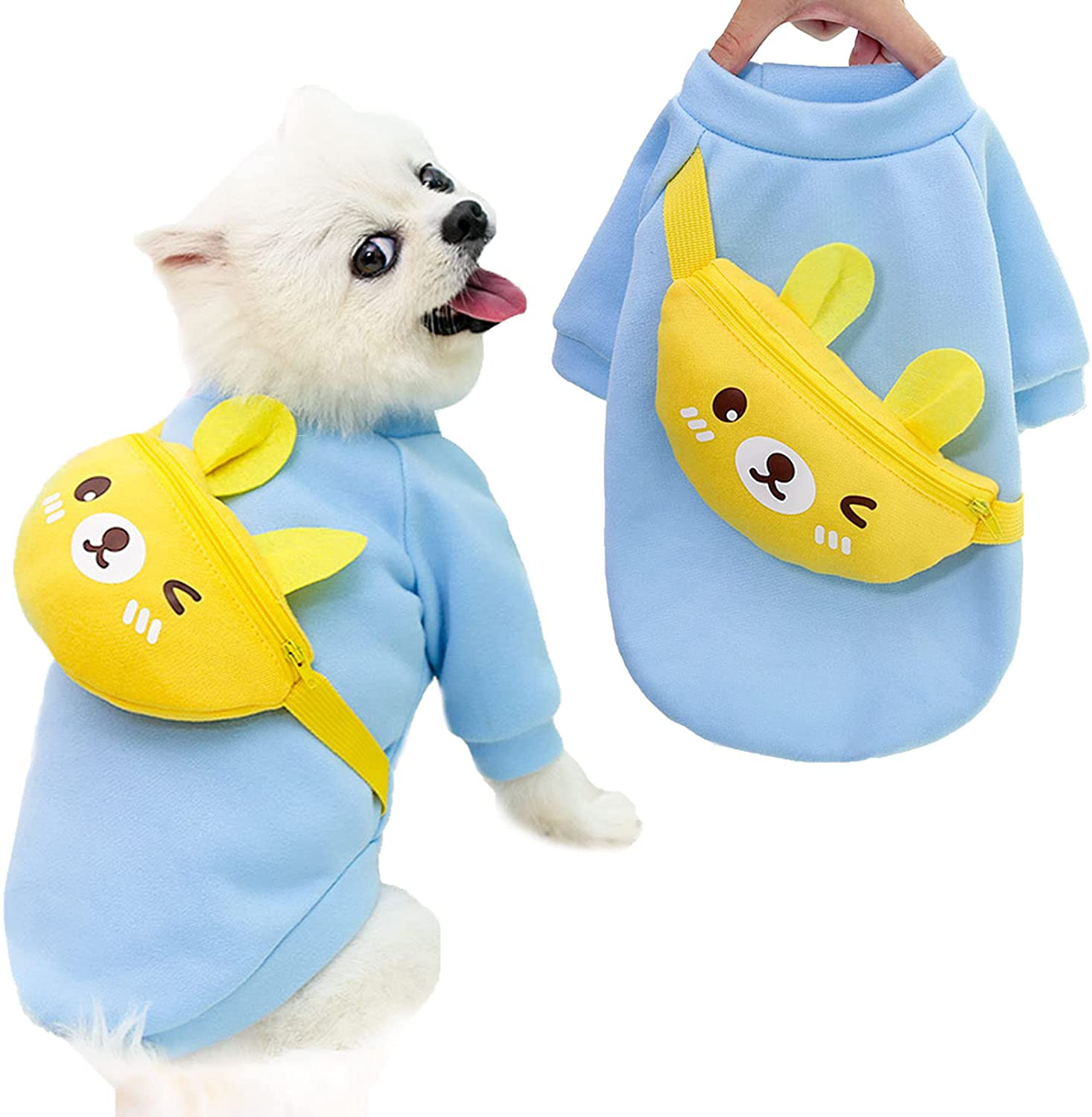 HRTTSY Funny Dog Shirts with Cute Cartoon Cross Body Bag for Small Dogs Cats Soft Breathable Fall Winter Warm Kitten Puppy Sweatshirt Clothes Pet T-Shirt Sweater Outfits Chihuahua Apparels Animals & Pet Supplies > Pet Supplies > Cat Supplies > Cat Apparel HRTTSY Blue Large 