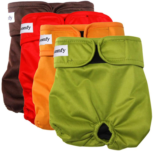 Vecomfy Washable Dog Diapers Female for Small Dogs(4 Pack),Premium Reusable Leakproof Puppy Nappies Animals & Pet Supplies > Pet Supplies > Dog Supplies > Dog Diaper Pads & Liners vecomfy Red+Green+Orange+Brown L 